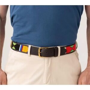 Koy African Handmade Maasai Beaded Dk Brown Leather Belt Unisex Sz 36 New $195